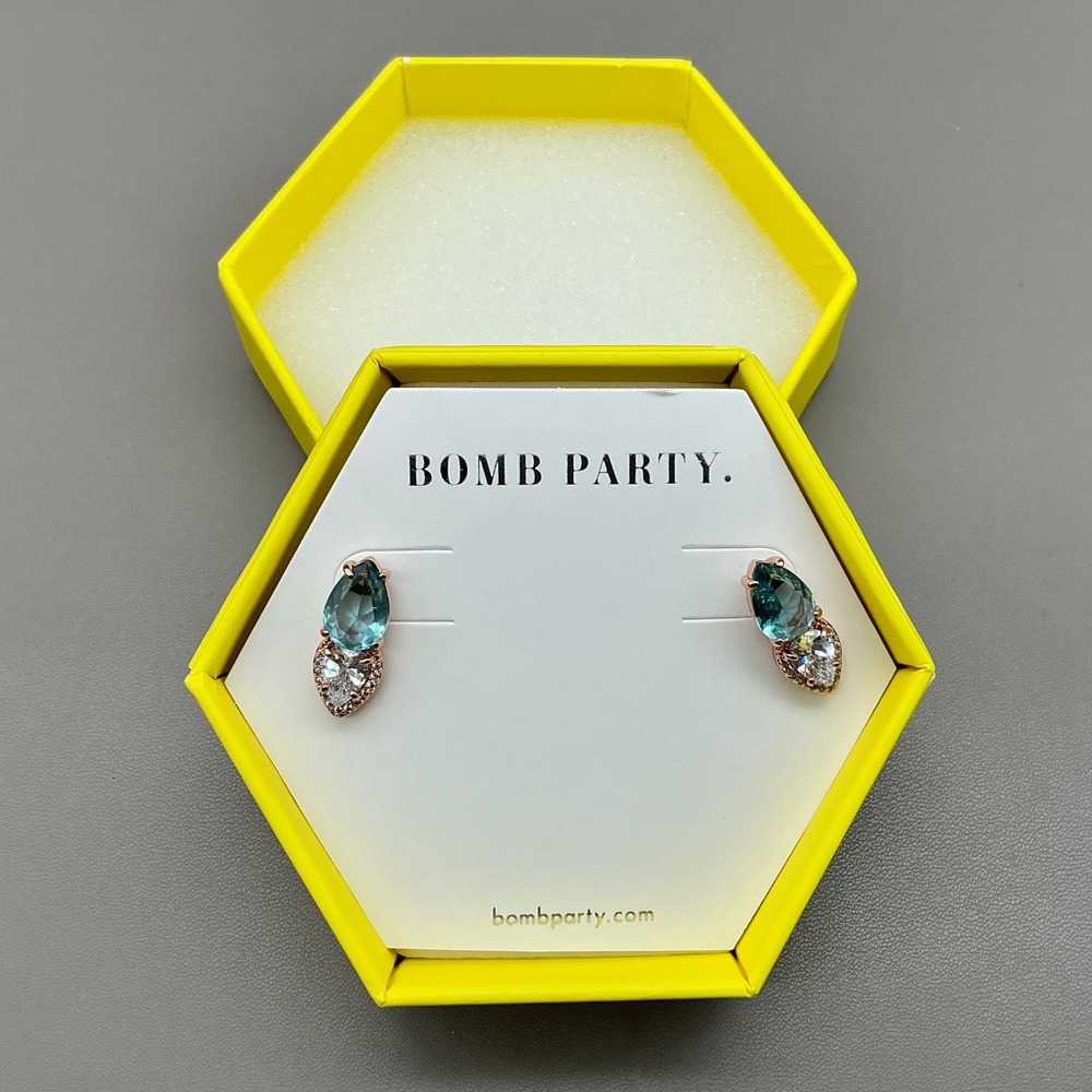 Bomb Party Wings of an Angel Rose Gold Plated Lab Aquamarine Stud‎ Earrings
